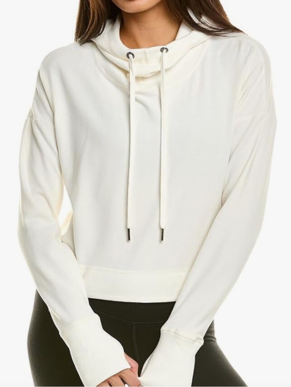 Sweaty Betty Cream Cropped Luxe Fleece Hoodie